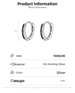 Detailed view of 925 sterling silver hoop earrings featuring black enamel rectangle inlay
