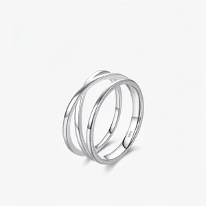 S925 Sterling Silver Minimalist Geometric Line Intertwined Cross Ring For Women Ins Style Polished Zirconia Jewelry
