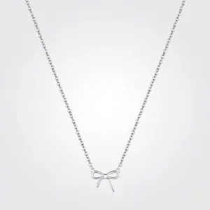 925 Sterling Silver Bowknot Pendant Necklace For Women Elegant Sweet Zirconia Inlaid Clavicle Chain Jewelry Gift
