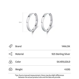 Polished S925 sterling silver hoop earrings in silver and gold colors, diameter 2cm
