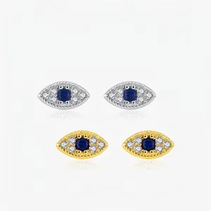 925 Sterling Silver Evil Eye Stud Earrings For Women Pave Zirconia Gold Silver Plated Exotic Elegant Fashion Jewelry Gift