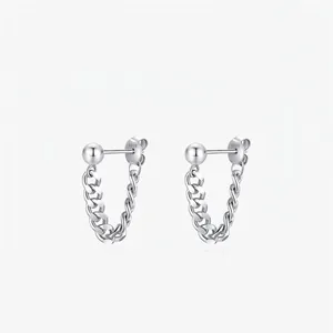 Vintage 925 Sterling Silver Chain Earrings For Women Men Punk Hip Hop Minimalist U-Shaped Drop Earrings Unisex Jewelry Gift