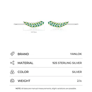 Minimalist S925 sterling silver leaf earrings with green and yellow enamel decor