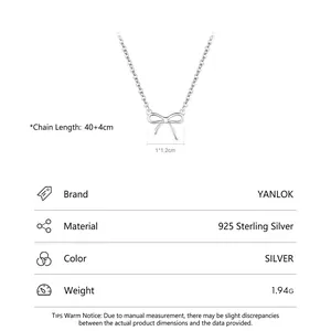 S925 sterling silver bow necklace for women with adjustable 40+4cm chain