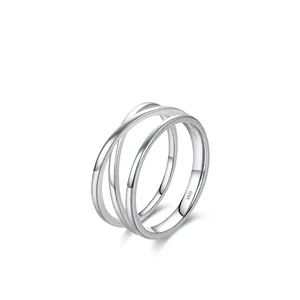 Minimalist S925 sterling silver geometric multi-layer intertwined wrap ring for women