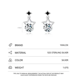 S925 Sterling Silver Star Earrings with black enamel and sparkling round zircons