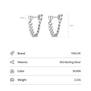 S925 Sterling Silver chain drop earrings featuring a polished metal ball and links