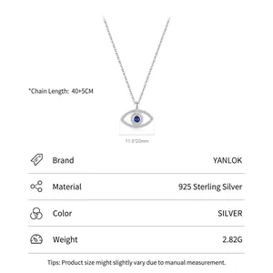 Vintage s925 sterling silver evil eye necklace with blue gem and white crystal stones