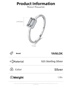 Detail of 925 sterling silver ring with rectangular emerald cut cubic zirconia