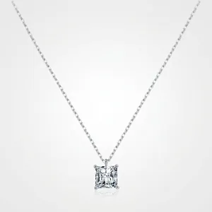 925 Sterling Silver Square Zirconia Pendant Necklace For Women Princess Cut Sparkle Clavicle Chain Light Luxury Jewelry