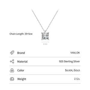925 Sterling Silver Square Cut Diamond Necklace with 39+5cm adjustable chain length