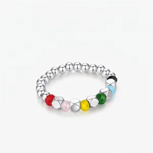 925 Sterlingsilber Mehrfarbig Perlen Ring Süß Dopamin Stil Facettiert Strass Verstellbar Offener Ring Für Damen Mode Schmuck