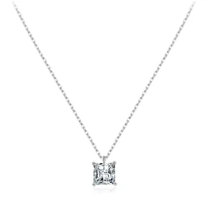 Elegant S925 silver necklace featuring a square cut cubic zirconia solitaire pendant