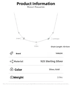 Détails du collier en argent S925 avec chaîne de 43+5cm et poids léger de 2,06g