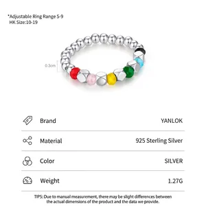 Verstellbarer Ring aus S925 Sterlingsilber mit bunten Dopamin-Perlen und Silberkugeln
