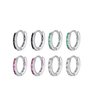 S925 sterling silver hoop earrings with rectangular gemstones in four colors