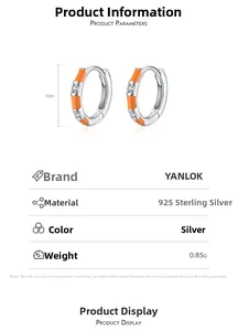 Detailed specs of S925 sterling silver hoop earrings with orange enamel and zircon