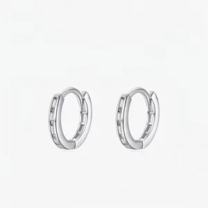 Orecchini a Cerchio in Argento Sterling 925 con Zirconia per Donna Intarsiati Eleganti Gioielli di Moda con Zirconia Taglio Baguette