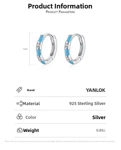 Macro shot of 925 sterling silver hoop earring with blue enamel and zircon, height 1cm