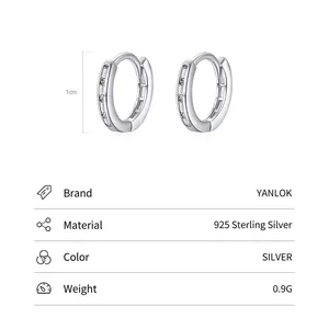 Orecchini a cerchio in argento sterling 925 con zirconi rettangolari, 1 cm