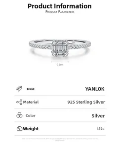 Macro view of S925 sterling silver ring featuring a 0.5cm square diamond cluster design