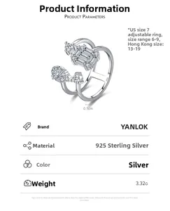 Detail of S925 sterling silver double-layer ring showing weight and adjustable size specs