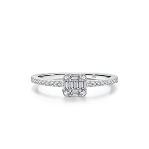 Elegant S925 sterling silver square cluster ring with sparkling pavé cubic zirconia