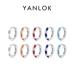 S925 sterling silver hoop earrings with colorful enamel and sparkling zircon accents