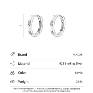 Créoles en argent sterling 925 avec émail blanc et zircons, hauteur de 1 cm