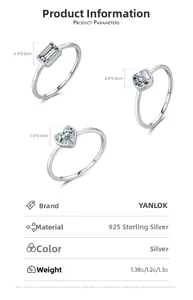 Detail of S925 sterling silver ring with square and heart zircon stones and S925 hallmark