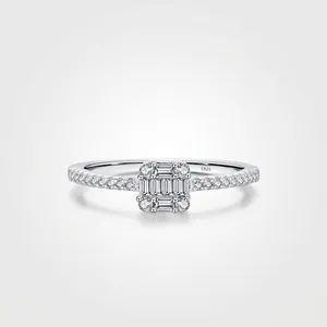 925 Sterling Silver Square Zirconia Ring For Women Sweet Sparkling Geometric Pave Cluster Refined Finger Ring Jewelry
