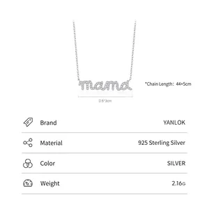 Elegant S925 sterling silver mama letter pendant necklace with sparkling cubic zirconia