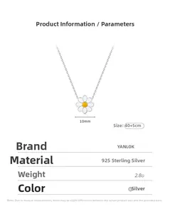Detailed specs of S925 sterling silver daisy pendant necklace with dimensions and weight