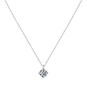 Classic S925 sterling silver solitaire pendant necklace with round sparkling stone