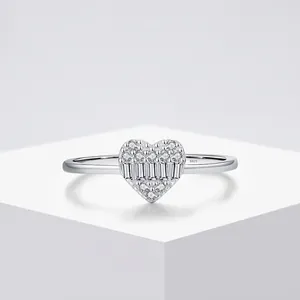 Bague Cœur en Argent Sterling S925 pour Femme Zirconia Étincelant Incrusté Bague Ajustable Bijoux Élégants Cadeau