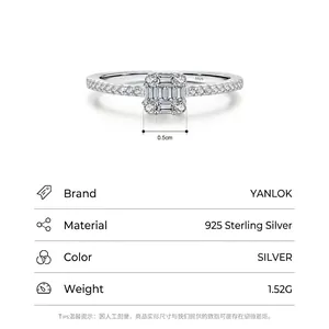 S925 sterling silver square zircon ring featuring sparkling pavé crystals for women
