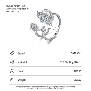 Elegant S925 sterling silver double-layer geometric ring with sparkling zircons
