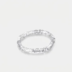 S925 Sterling Silver Irregular Crushed Silver Open Ring For Women Minimalist Adjustable Statement Ring Finger Jewelry Gift