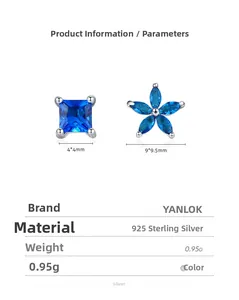 Spécifications des clous d'oreilles asymétriques fleur et carré en argent S925 et zircon