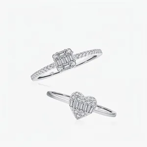 Anello per Pendolare Dolce a Forma di Cuore e Quadrato in Argento Sterling 925 per Donna Moda Personalizzata Intarsio Completo di Zirconia Gioielli