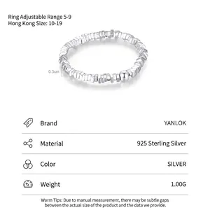 Irregular textured S925 sterling silver open ring with a small bead design for women