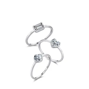 Set of three S925 sterling silver rings with rectangle heart and square zircon stones