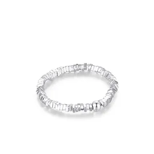 Minimalist S925 sterling silver irregular crushed silver ring with a polished round bead