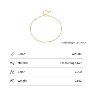 Minimalist S925 sterling silver beaded bracelet in gold with adjustable chain size