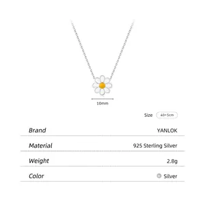 S925 sterling silver daisy flower pendant necklace with enamel details and silver chain