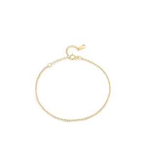 Minimalist S925 sterling silver beaded gold bracelet with adjustable clasp for women
