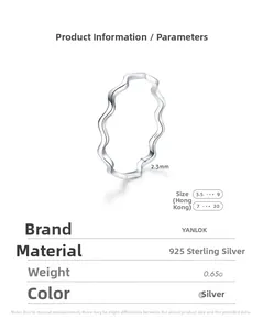 Details für einen 2,3mm S925 Sterling Silber Wellenring, Größenbereich 3,5-9 US-Standard