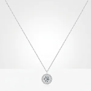 S925 Sterlingsilber Runde Halo Anhänger Halskette Für Damen Glänzend Zirkonia Eingelegt Elegant Schlüsselbeinkette Schmuck