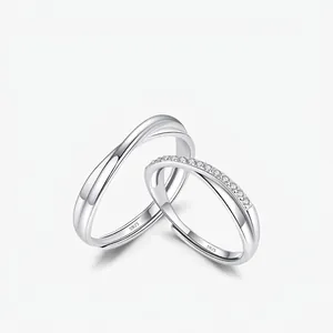 Anelli di Coppia Möbius in Argento Sterling S925 Regolabili con Zirconia Intarsiata Design di Moda Individuale Gioielli Anelli Aperti per Amanti