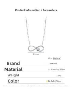 Detailed view of infinity heart necklace specifications and S925 sterling silver dimensions